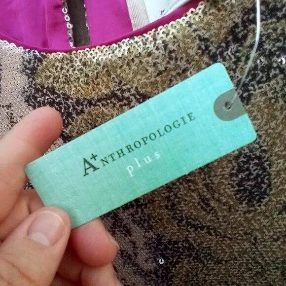 Anthropologie Top Womens Sz 18W Pink Marie Sequin Puff Sleeve Blouse New Floral - Picture 11 of 16